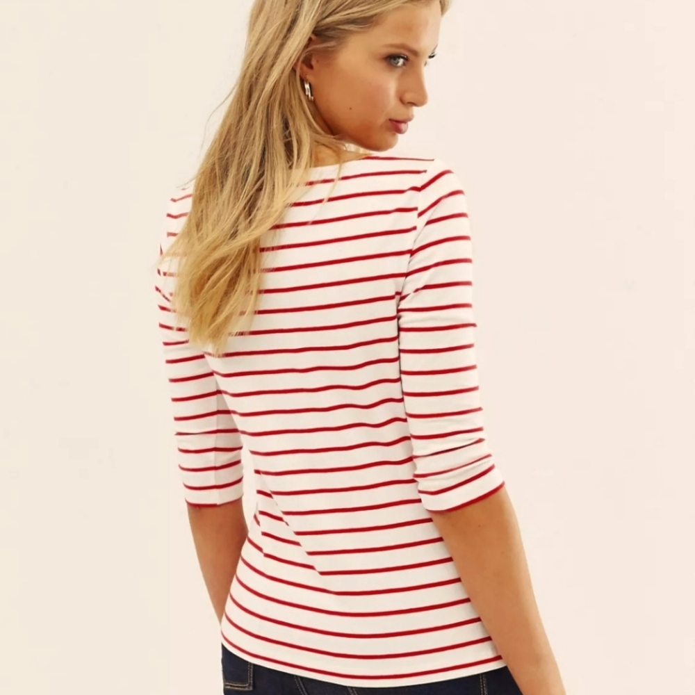 Above and Beyond Striped Buttons Flirty ¾ Sleeve Shirt